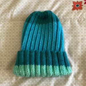 Kids Hand Knitted Blue Striped Beanie Never Worn